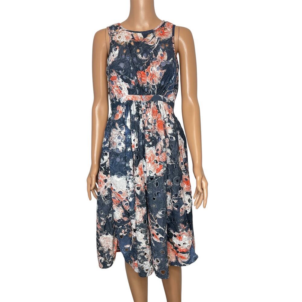 Hemant and Nandita Lazuli Midi Dress size 00 Cotton Gray watercolor Floral Boho - Picture 1 of 10